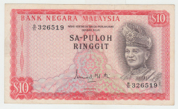 Malaysia 10 Ringgit 1967 - 1972 VF+ RARE P 3a 3 A - Maleisië