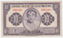 LUXEMBOURG 10 FRANCS 1944 VF+ Pick 44 - Luxembourg