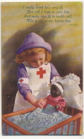 Superb Red Cross Card Little Nurse Curing A Black Doll Tuck Oilette Doing Her Bit - Croix-Rouge