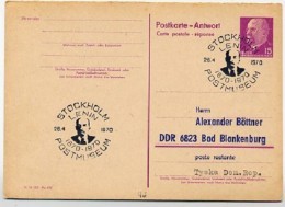 DDR P74 A Antwort-Postkarte ZUDRUCK BÖTTNER #1 Sost. LENIN POSTMUSEUM Stockholm Schweden 1970 - Cartes Postales Privées - Oblitérées