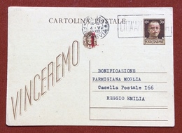 CARTOLINA POSTALE REPUBBLICA SOCIALE 30 C. VINCEREMO  SOVRASTAMPATA  CON STAMPA PRIVATA SOC.GEOGRAFICA ITALIANA - Stamped Stationery