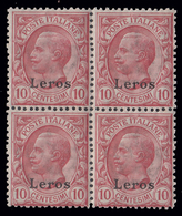 Italia - Isole Egeo: Leros - 10 C. Rosa (82)  (blocco Di Quattro) - 1912 - Dodekanisos