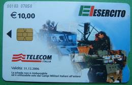 2 Ed. Kosovo ITALIAN ARMY KFOR-NATO CHIP PHONE CARD 10 EURO USED Operator TELECOM ITALIA Serial # 00103 *TANKS SATELITE* - Kosovo