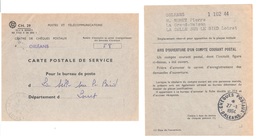 CHEQUES POSTAUX OrléansOb 1964 Avis Ouverture Compte Postal Formulaire PTT CH.29 J.S. 305577 Dest La Selle Loiret - Storia Postale