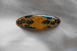 Broche Ancienne Ovale En Email A Fleurs De Style Art Nouveau Mucha Or Bleu Fonce Et Vert - Broschen