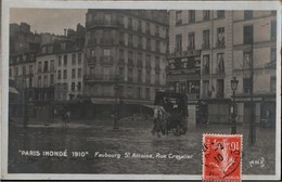 ! Cpa Paris Inonde 1910, Faubourg St. Antoine, Rue Crozatier, Kutsche, Cafe, Überschwemmung - Distretto: 11