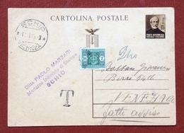 INTERO POSTALE  REPUBBLICA SOCIALE MAZZINI 30 C.  Da SCHIO VICENZA A VENEZIA IN DATA 16/11/45 SEGNO T DI TASSA E L. 2 - Interi Postali