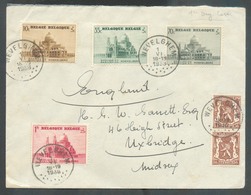 Série Basilique De KOEKELBERG + Sceau De L'Etat, Affr. à 3Fr.15 ObL Sc WEVELGHEM Sur Lettre Du 1-VI-1938 Vers Uxbridge - - Cartas & Documentos