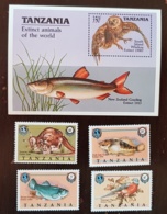 TANZANIE Animaux En Voie De Disparition, Chouette, Pigeon, + Poissons, Yvert N° 504/7+BF 91 ** MNH. - Águilas & Aves De Presa