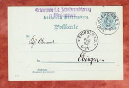 DP 3/07 Ziffer, Ortsbehoerde Arbeiterversicherung Munderkingen, Nach Ehingen 1906 (59069) - Wurtemberg
