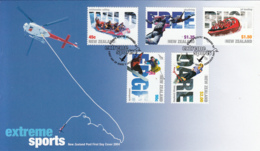 New Zealand 2004 FDC Scott #1986-#1990 Extreme Sports Whitewater Rafting, Bungy, Snowsports, Jetboat, Skydiving - FDC