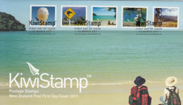 New Zealand 2011 FDC Set Of 5 Kiwi Stamps Ice Cream, Kiwi Sign, Beach, Fishing, Mountain Biking - FDC