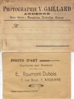 Andenne 2 Pochettes Pour Photographie V. Gaillard Rue Du Pont E. Roumont-Dubois Rue Brun (parapluies Ombrelles Cannes) - Altri & Non Classificati
