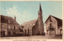 87. CPA.  SAINT SULPICE LES FEUILLES. L'église, Autocar Garé Devant Magasin De Chaussures. 1938. - Saint Sulpice Les Feuilles