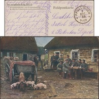 Allemagne 1916. Carte De Franchise Militaire. Des Soldats Allemands Regardent Une Truie Et Ses Porcelets - Agriculture