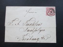 AD Baden 1866 Insgesamt 4 Stempel! Gr. Bad. Bahnpost Jul 66 Zug 7 Und Zug 22 Rastat Nach Freiburg - Covers & Documents