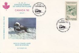 73615- LONG TAILED DUCK, ARCTIC WILDLIFE, SPECIAL COVER, 1992, ROMANIA - Arctic Wildlife