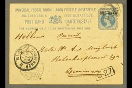 1901 India 1a On 1½a Postal Card From Perim To Holland, Aden Cds Cancel, Alongside Groningen Receiving Cds. For More Ima - Aden (1854-1963)