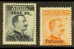 PATMOS 1916-17 20c On 15c Grey-black & 20c Orange, No Watermark, Sassone 8/9, Mi 10/11VIII, Fine Mint (2 Stamps). For Mo - Aegean