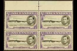 1944 ½d Black And Bluish Violet Perf. 13, Upper Marginal Central Cross Block Of Four, The Lower Left Stamp Showing Elong - Ascensione