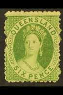 QUEENSLAND 1868-74 6d Green Perf 13, SG 69, Lightly Hinged Mint. For More Images, Please Visit Http://www.sandafayre.com - Autres & Non Classés