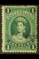 QUEENSLAND 1882-95 £1 Deep Green With "SPECIMEN" Handstamp, SG 156s, Unused Without Gum. For More Images, Please Visit H - Andere & Zonder Classificatie