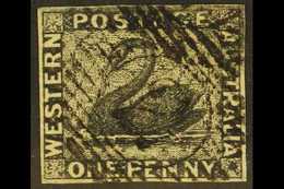 WESTERN AUSTRALIA 1854 1d Black Imperf, SG 1, Fine Used With Nice "2" Numeral Cancel, Small Thin, Four Neat Margins. For - Other & Unclassified