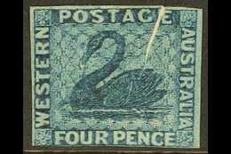 WESTERN AUSTRALIA 1860-4 4d Deep Blue, Wmk Upright, Imperf, PRE-PRINTING PAPER CREASE, SG 27, Fine Unused, Three Margins - Other & Unclassified