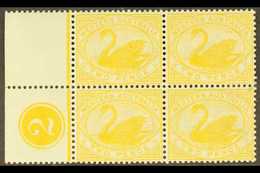 WESTERN AUSTRALIA 1898-1907 2d Bright Yellow, Wmk SG Type W18, Control Block Of Four, SG 113, Light Hinge Mark On Margin - Andere & Zonder Classificatie