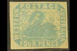 WESTERN AUSTRALIA 1854-55 4d Pale Blue Imperf., SG 3, Mint Large Part OG With 4 Margins. For More Images, Please Visit H - Other & Unclassified