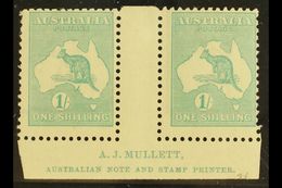 1915-27 1s Blue-green 'Roo, Die IIB, SG 40b, Lower Marginal Gutter Pair With "A.J. MULLETT" Inscription, Never Hinged Mi - Autres & Non Classés