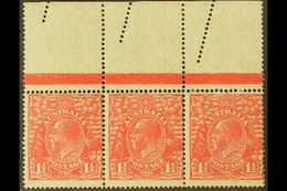 1926-30 1½d Scarlet - Perf 14, SG 87, Horizontal Strip Of Three With Dramatic Perforation fault In Upper Margin, Very Fi - Andere & Zonder Classificatie