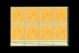 1928 ½d Orange - Perf 13½ X 12½, SG 94, Brusden White 69(9) Marginal Block Of 8 Showing Double Perforation In Margin & R - Autres & Non Classés