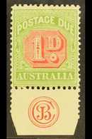 POSTAGE DUES 1909 1d Rosine And Yellow Green Die 1, Very Fine Mint Lower Marginal Copy Showing JBC Monogram. For More Im - Autres & Non Classés