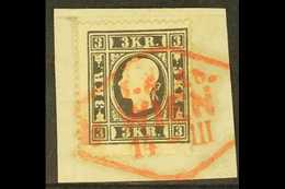 1858 3kr Black, Type I, Mi 11I, SG 23,  Fine Used On Piece With Red Wien Cancel. For More Images, Please Visit Http://ww - Sonstige & Ohne Zuordnung