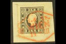 1858 3kr Black, Type I, Mi 11I, SG 23,  Fine Used On Piece With Red Wien Cancel. For More Images, Please Visit Http://ww - Autres & Non Classés