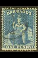 1870 1d Blue On Blued Paper, Wmk Large Star, Perf 14-16, SG 44a, Very Fine Used. For More Images, Please Visit Http://ww - Barbados (...-1966)