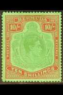 1942 10s Bluish Green And Deep Red On Green LINE PERF 14¼, Showing The Rare BROKEN TOP RIGHT SCROLL, SG 119bd, Mint With - Bermuda