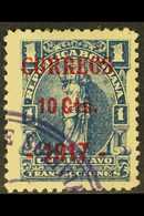1917 COBIJA PROVISIONAL. 10c On 1c Blue Local Overprint Type 1 On Fiscal Stamp, SG 148c, Used With Part Of Violet Large  - Bolivië