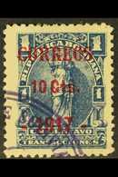 1917 COBIJA PROVISIONAL. 10c On 1c Blue Local Overprint Type 1 On Fiscal Stamp, SG 148c, Used With Part Of Violet Large  - Bolivia