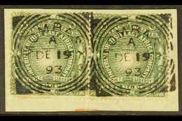 1890 5r Grey-green, SG 19, Horizontal Pair On A Piece, Tied Neat Upright Mombasa Squared Circles Of December 1893, Scarc - Afrique Orientale Britannique