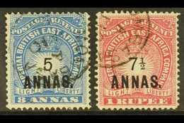 1894 5a On 8a Blue, And 7½a On 1r Carmine, SG 27/28, Fine Mombasa Cds's. (2 Stamps) For More Images, Please Visit Http:/ - Afrique Orientale Britannique