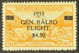 1933 $4.50 On 75c Yellow-brown Air "GEN. BALBO FLIGHT" Overprint (SG 235, Unitrade C18), Superb Mint, Very Fresh. For Mo - Other & Unclassified