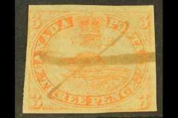 1851 3d Orange Vermilion Beaver On Laid Paper, SG 1a, Good Used Spacefiller, 3 Margins And Pen Cancel.  Cat £1100 For Mo - Autres & Non Classés