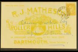 1896 Beautifully Illustrated Private Advertising Card, RJMatheson, Roller Mills, In Yellow, Franked 1c Yellow From Dartm - Autres & Non Classés