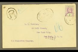1908 (6 June) Registered Cover To USA, Bearing 1907 1s Stamp (SG 15) Tied By "George Town" Cds, With Registration "R" Ca - Cayman (Isole)