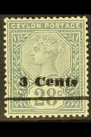 1892 3c On 28c Slate Local Surcharge With SURCHARGE DOUBLE Variety, SG 243a, Very Fine Mint. With Philatelic Foundation  - Ceylan (...-1947)