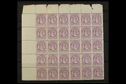1896 1½d Deep Lilac Queen Makea Takau, SG 14, Upper Left Corner Block Of Thirty (6 X 5), Unmounted Mint, Age Marks On So - Cook