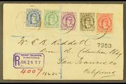 1897 (June) Highly Attractive Envelope Registered To San Francisco, Bearing Queen Makea Takau 1d, 1½d, 2½d, 5d And 19d,  - Cookinseln