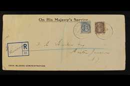 1912 (Oct) Scarce OHMS Cook Islands Administration Envelope, Registered To Marton Junction, New Zealand, Bearing 2d Tern - Cook Islands